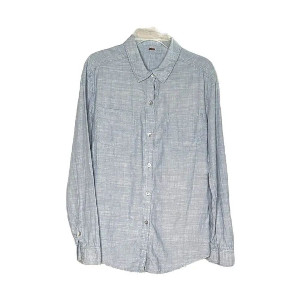 Free People Chambray Button Down Shirt with Crochet Back Panel